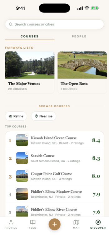 The discover and community leaderboard screen